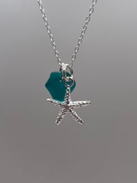 Image 1 of Stunning Rare Turquoise Sea Glass Necklace with Sterling Silver Starfish