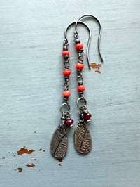 Image 4 of Italian coral and ruby follow your heart earrings