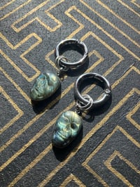 Image 1 of Silver and Hand carved Labradorite skull ear weights