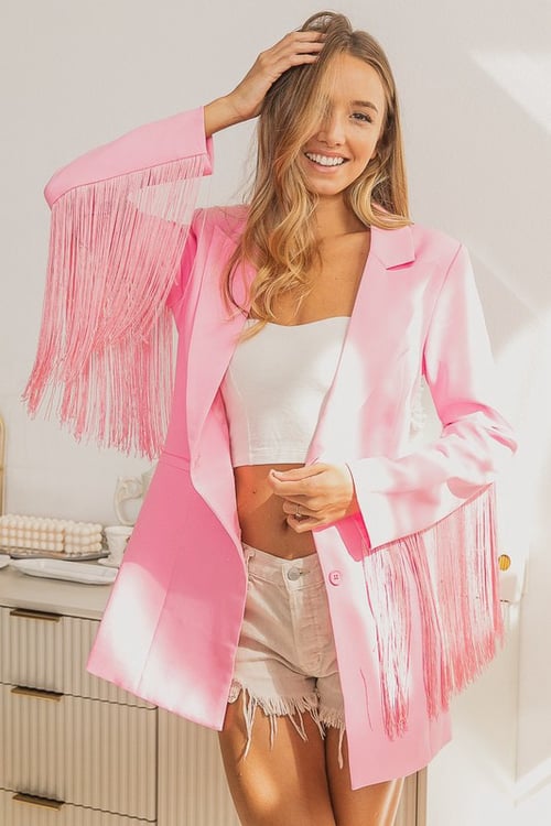 Image of Pink Fringe Blazer 