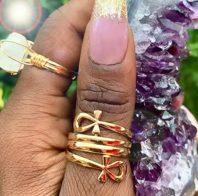 Egyptian Double Coil Ankh Cross Ring