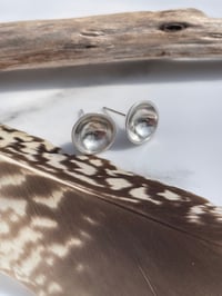 Image 1 of Handmade 10mm Hole Concave Sterling Silver Stud Earrings 