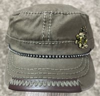 Image 2 of Leather Bill Olive Cadet Hat Crystal Frog