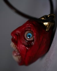 Image 10 of Berserk Egg of the King bleeding eyes pendant, leather cord, brass hardware, OOAK,
