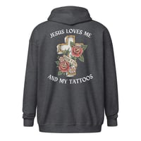 Image 3 of Jesus Loves Me & My Tattoos - Unisex heavy blend zip hoodie