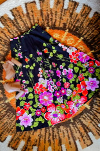 Image 2 of Vintage Black maxi skirt (large purple/red flowers)