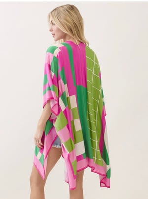 Image of Lightweight Geometric Pattern Kimono Poncho Wrap