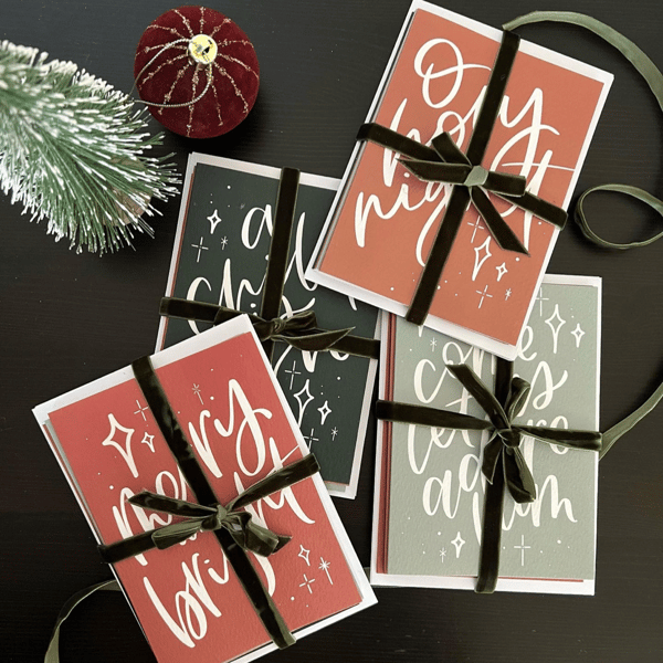 Image of Set of four Handlettered Christmas Cards