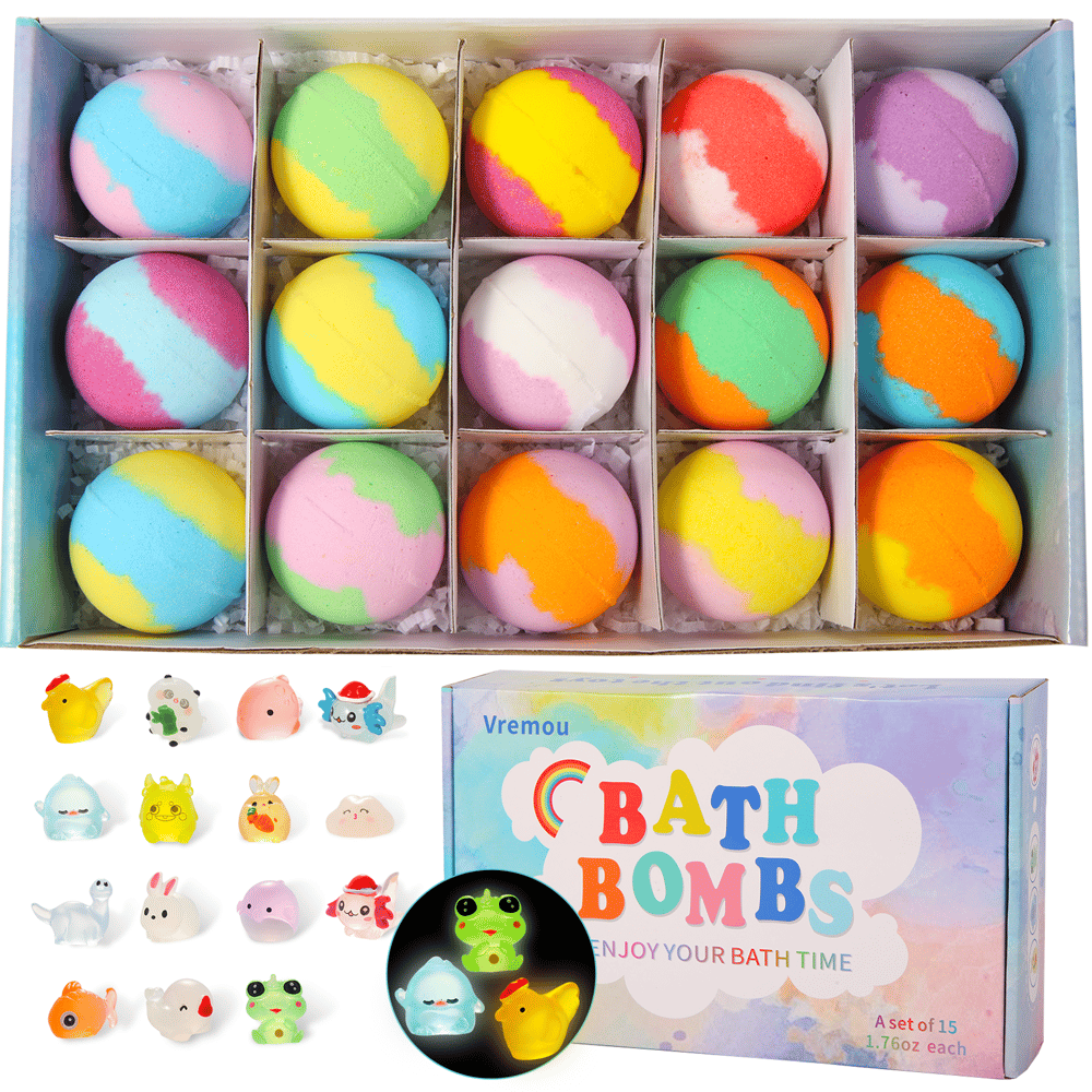 Image of Bath Bombs for Kids with Toys Inside - 15 Pack Kids Bath Bombs with Glow in The Dark Bath Toys Insid
