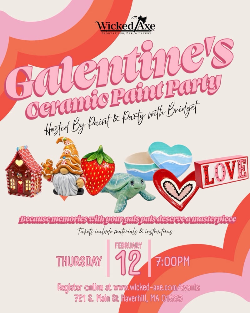 Image of Galentine’s Ceramic Paint Party 2/12 Wicked Axe Haverhill, MA 18+