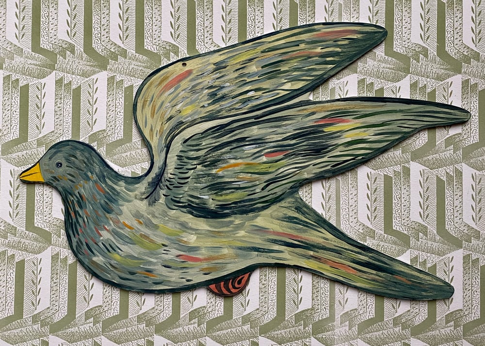 Image of Large painted wooden bird A