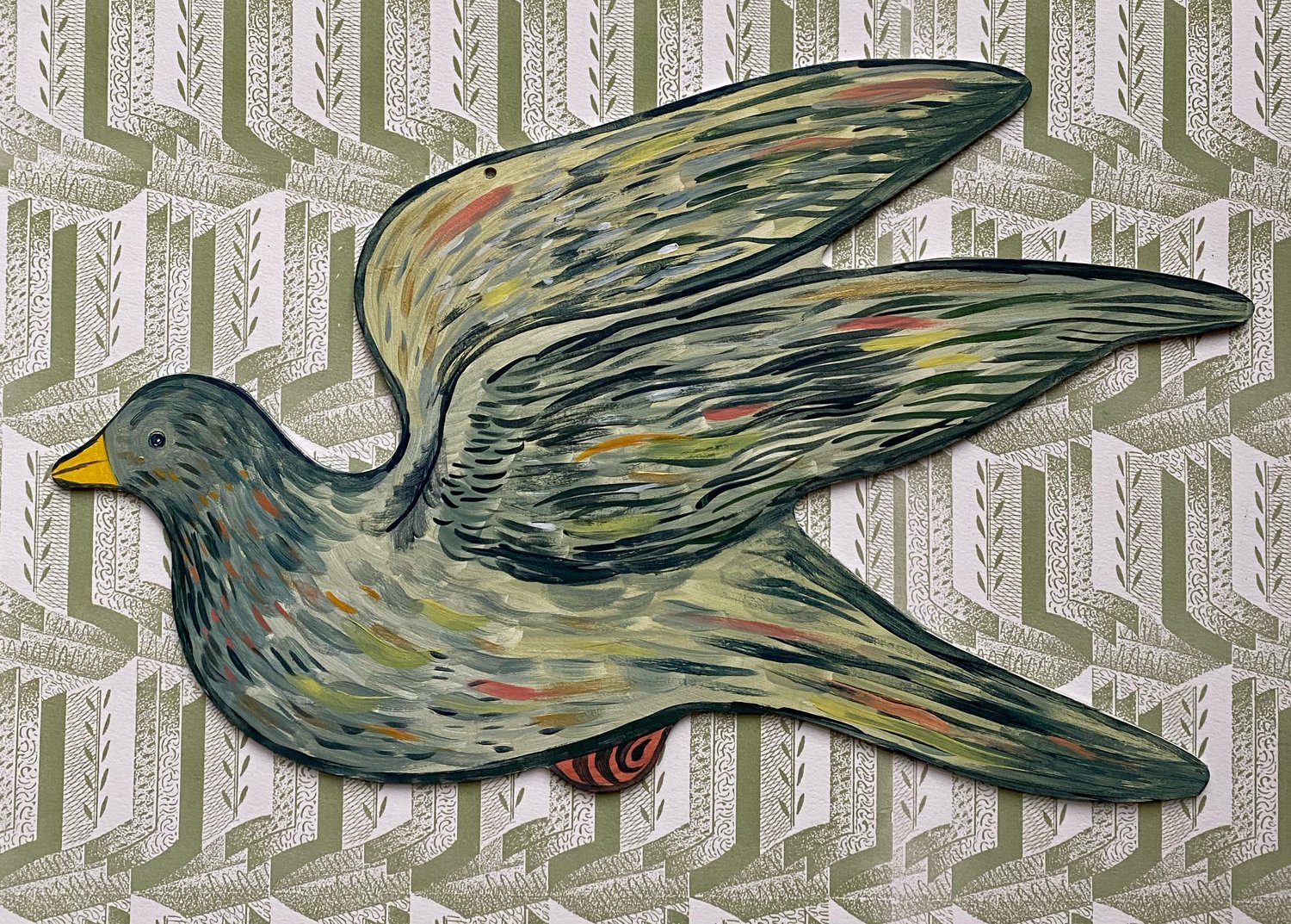 Image of Large painted wooden bird A