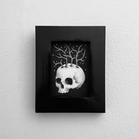 Image 1 of Original Ink And Watercolor skull and trees in frame