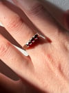 Belle bague jarretière en argent massif poinçonné, 4 grenats, vintage! 