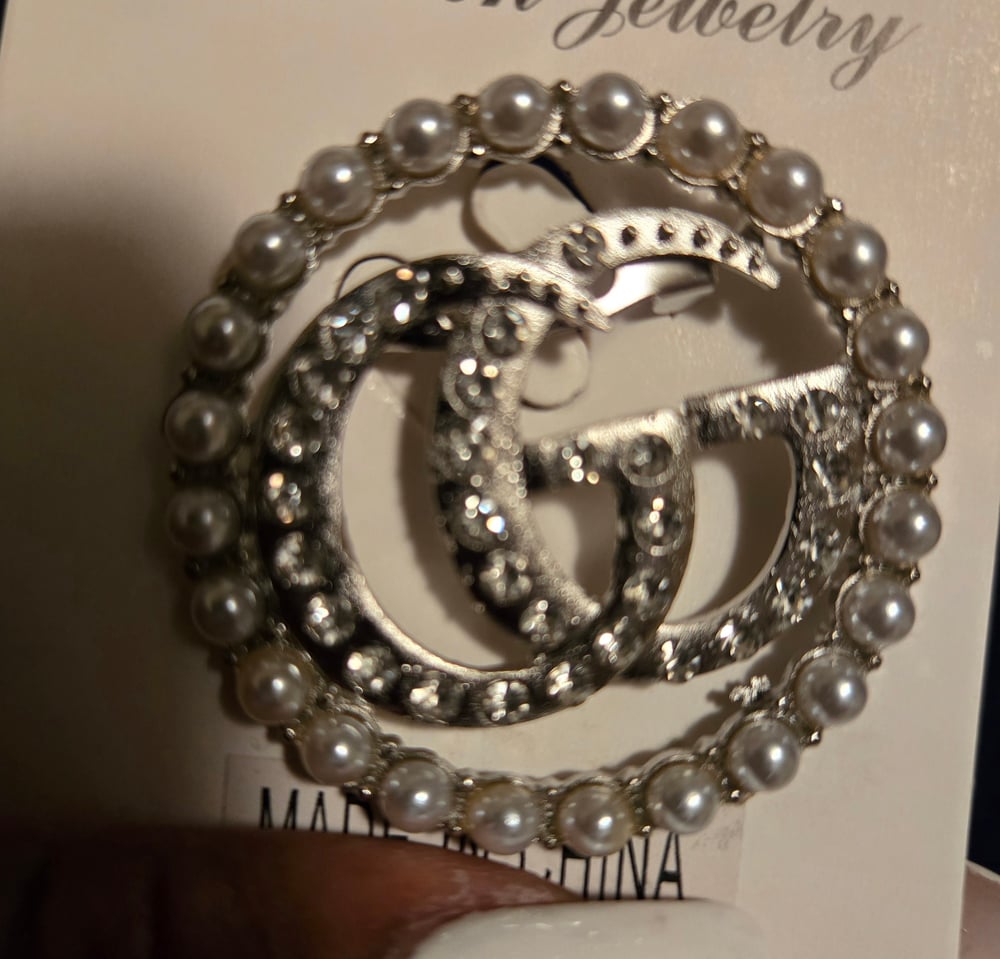 Image of Brooch- Silver Bling & Pearls