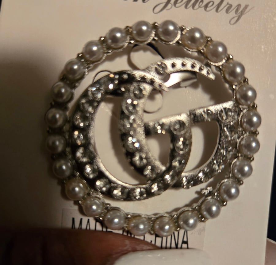 Image of Brooch- Silver Bling & Pearls