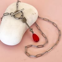 Image 2 of Stainless Steel Arrow and Red Droplet Paperclip Chain