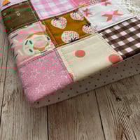 Image 2 of "Pink & Brown” Patchwork Quilted Book Sleeve