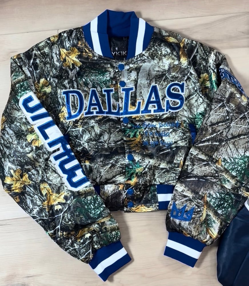 Image of Ladies Crop Hunters Camo Dallas City Collab Jacket