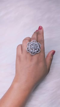 Image 1 of Flower American Diamond Adjustable Ring 