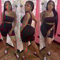 Image 1 of black solid one shoulder 2pc