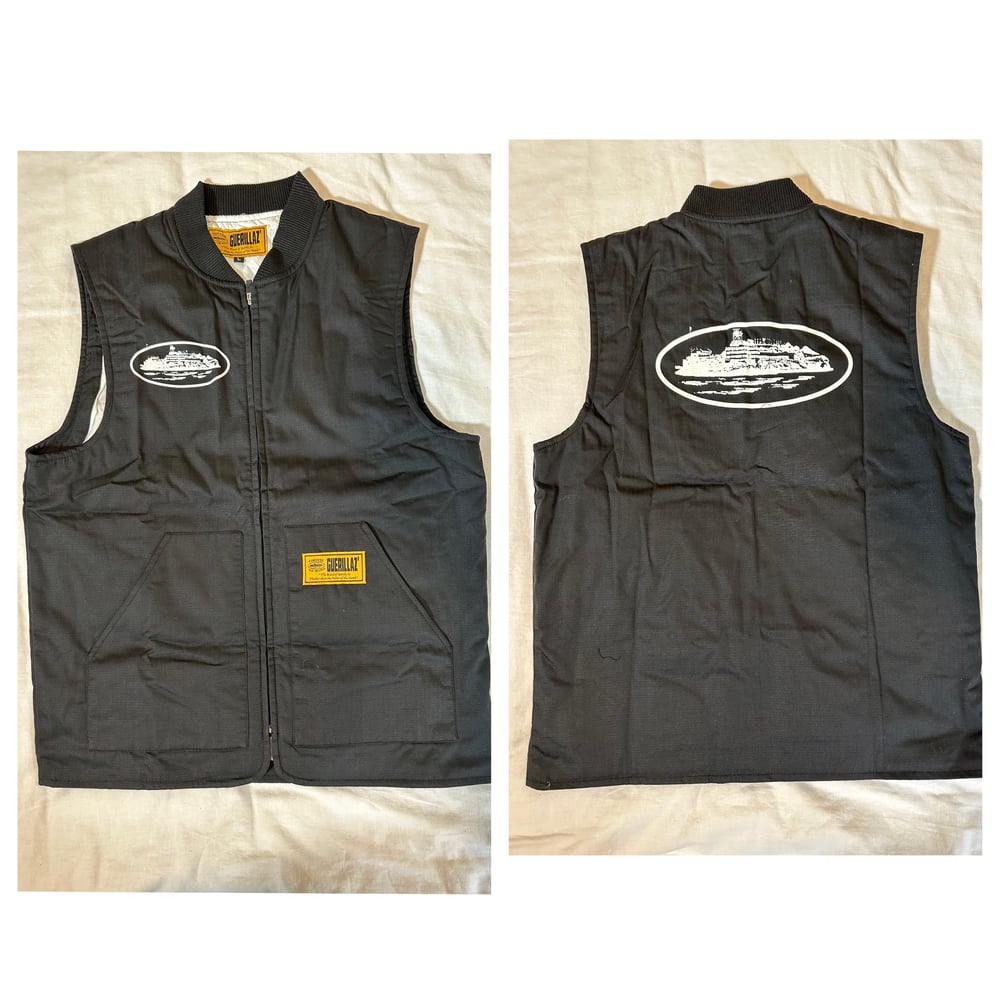 Image of Black Vest With Image of Ship - Large