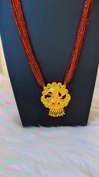 Image 3 of Krishna_Long Gold Plated Hydrocrystal Necklace Set with Earrings Featuring Lord Krishna 