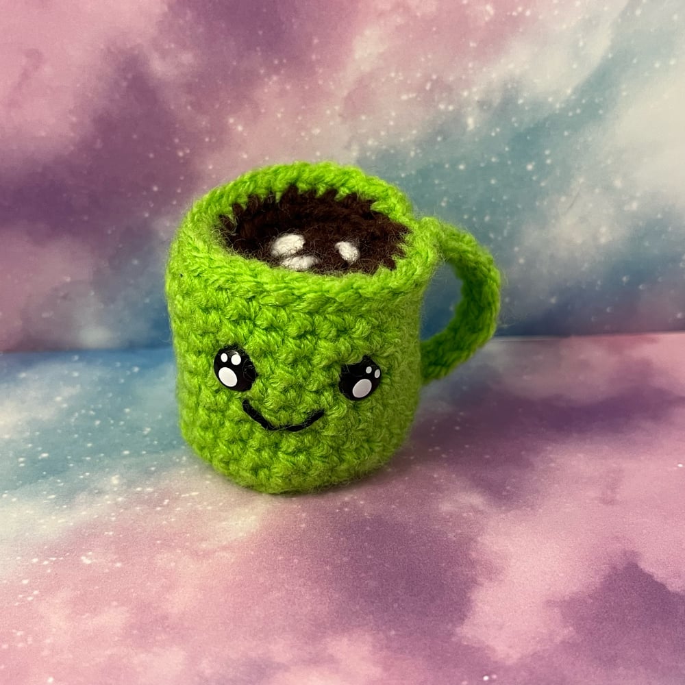 Image of Crochet Palm Size Cocoa Coffee Tea Cup Stuffie 