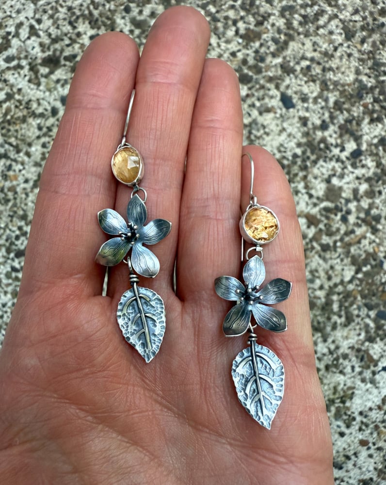 Image of Apple Blossom Flower and Leaf Statement Earrings