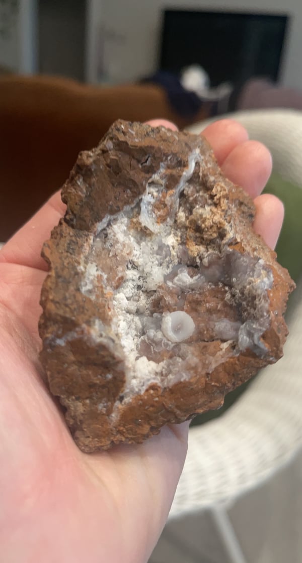 Image of Druzy Quartz Geode Piece on agate with circle inclusion