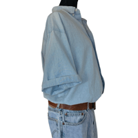 Image 3 of Light Blue Distressed Short Sleeve Button Down Club Room Shirt - Size M Men’s