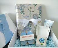 Image 1 of Personalized Blue Hydrangea Gift Box. Something Blue Bridesmaid Gift Box. Blue Floral Gift Set