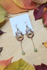 Image 2 of Mixed Metal Green Garnet Woven Earrings