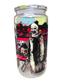 Image 2 of Creepy Clown 16oz plastic can cup with lid