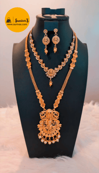 Image 1 of Temp_6008 -Combo Temple Jewelry Necklace Set Featuring Goddess Laxmi & Radha-Krishna 