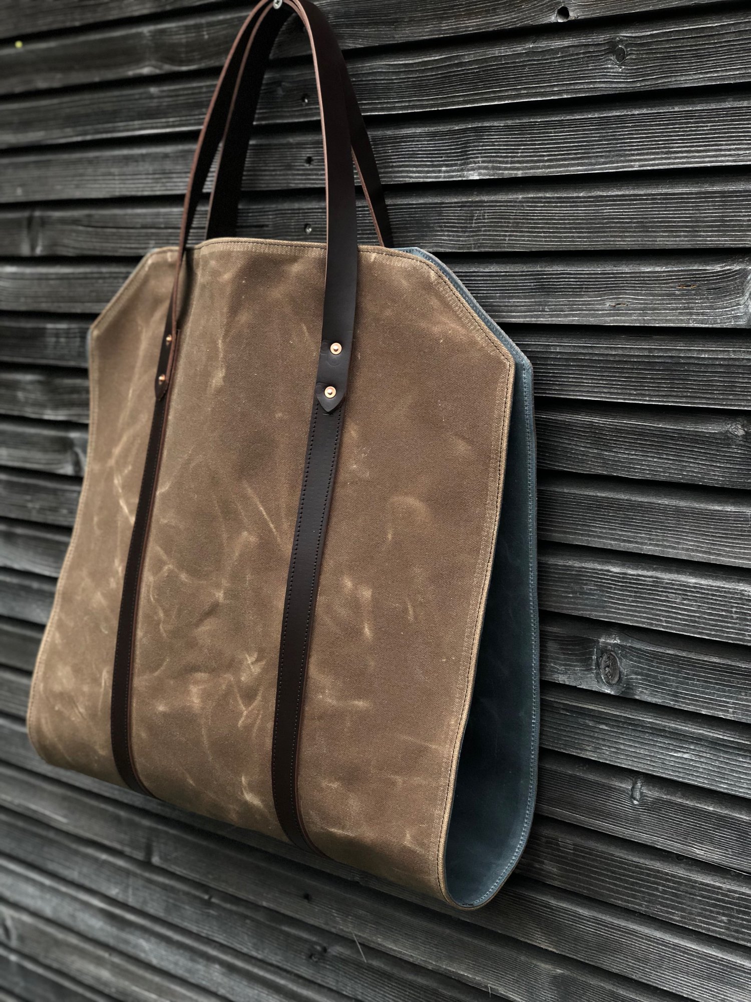 Image of Firewood carrier, log carrier, wood holder made in waxed canvas