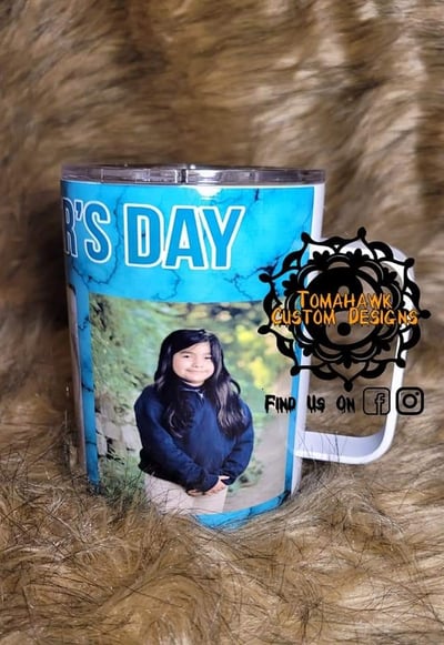 Image of 15 oz stainless steel coffee cup with lid and straw