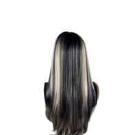 Image 4 of Zara Sleek Silver Streak Middle Part Wig - 22 Inch Jet Black Silky Straight Y-Part 