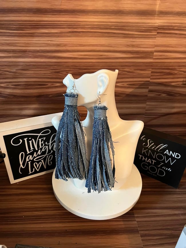 Denim tassel earrings