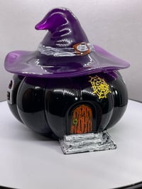 Image 3 of Resin Pumpkin Witch Hat House Jar