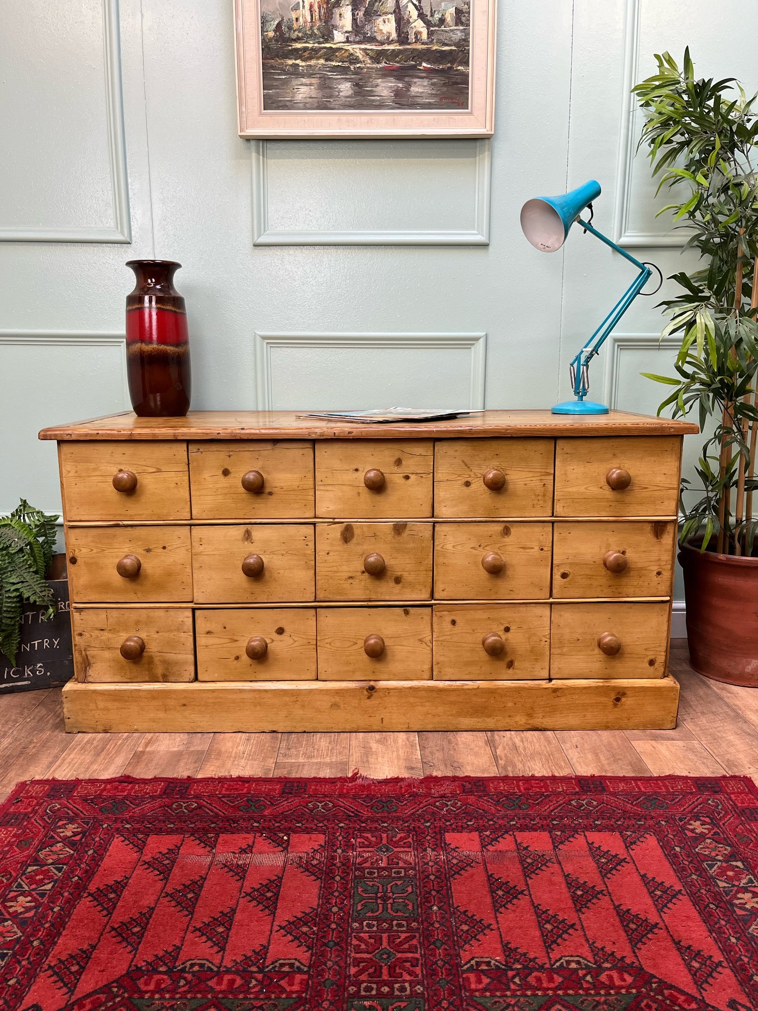 Image of Antique pine 15 drawer haberdashery shop fitting