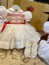 Image 1 of White and red smocked dress 
