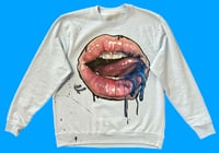 Image 1 of “BLUE BLOOD” CUSTOM PAINTED PULLOVER SWEATER XL