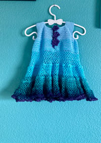 Image 4 of Handmade Crochet Baby Dress Magical Blues size 12 months
