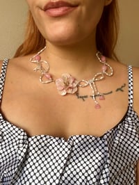 Image 1 of 🎀🌸Coquette Bow Rose Necklace🌸🎀 Rose Quartz 