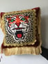 Red Velvet Leopard Tiger Patch Fringed Cushion Cover Image 11