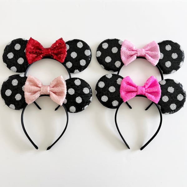 Image of Polka Dot Sequin Mouse Ears with Sequin Bow