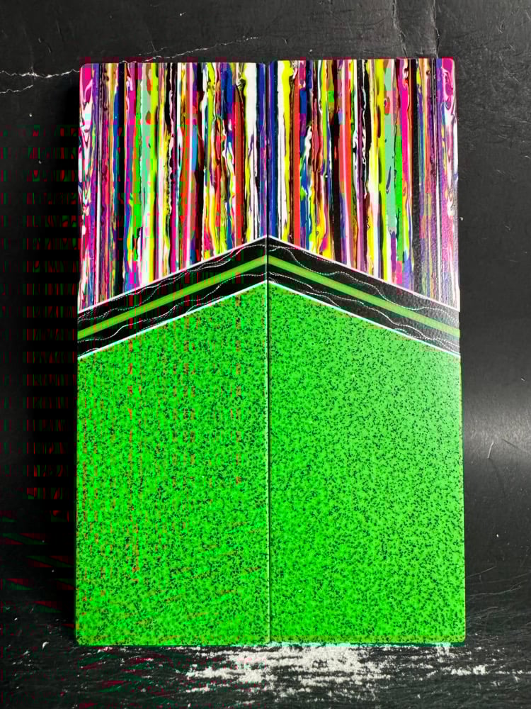 Image of @Kaoticartworks Resin & Green Grip-Tec GLOW Segmented Knife Scales