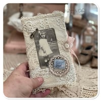 Image 1 of Junk Journal fabric folder book full of lace samples and supplies