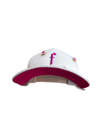 Image 2 of Cream and hot pink F initial custom gem stone SnapBack 